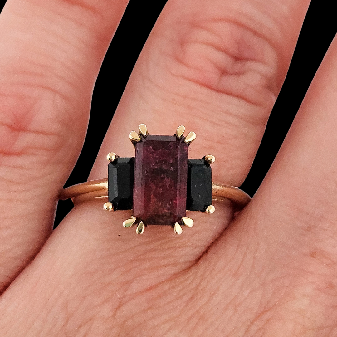 Sacred Church Ring - Watermelon and Black Tourmaline - Inchoo Bijoux