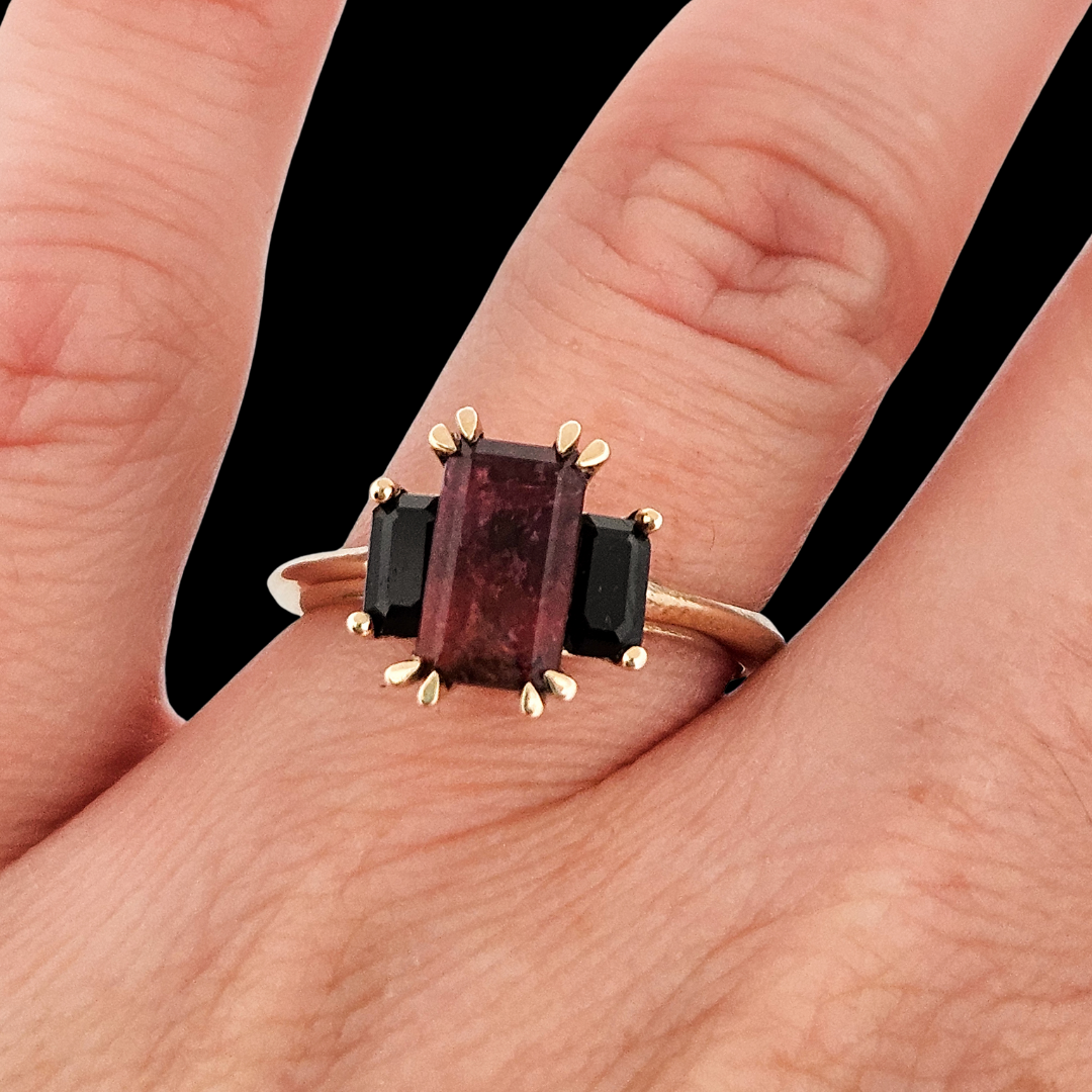 Sacred Church Ring - Watermelon and Black Tourmaline - Inchoo Bijoux