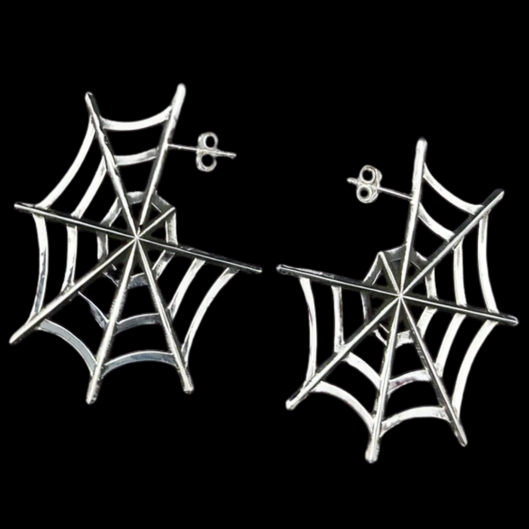 Silver Big Spider Web Hoops Earrings