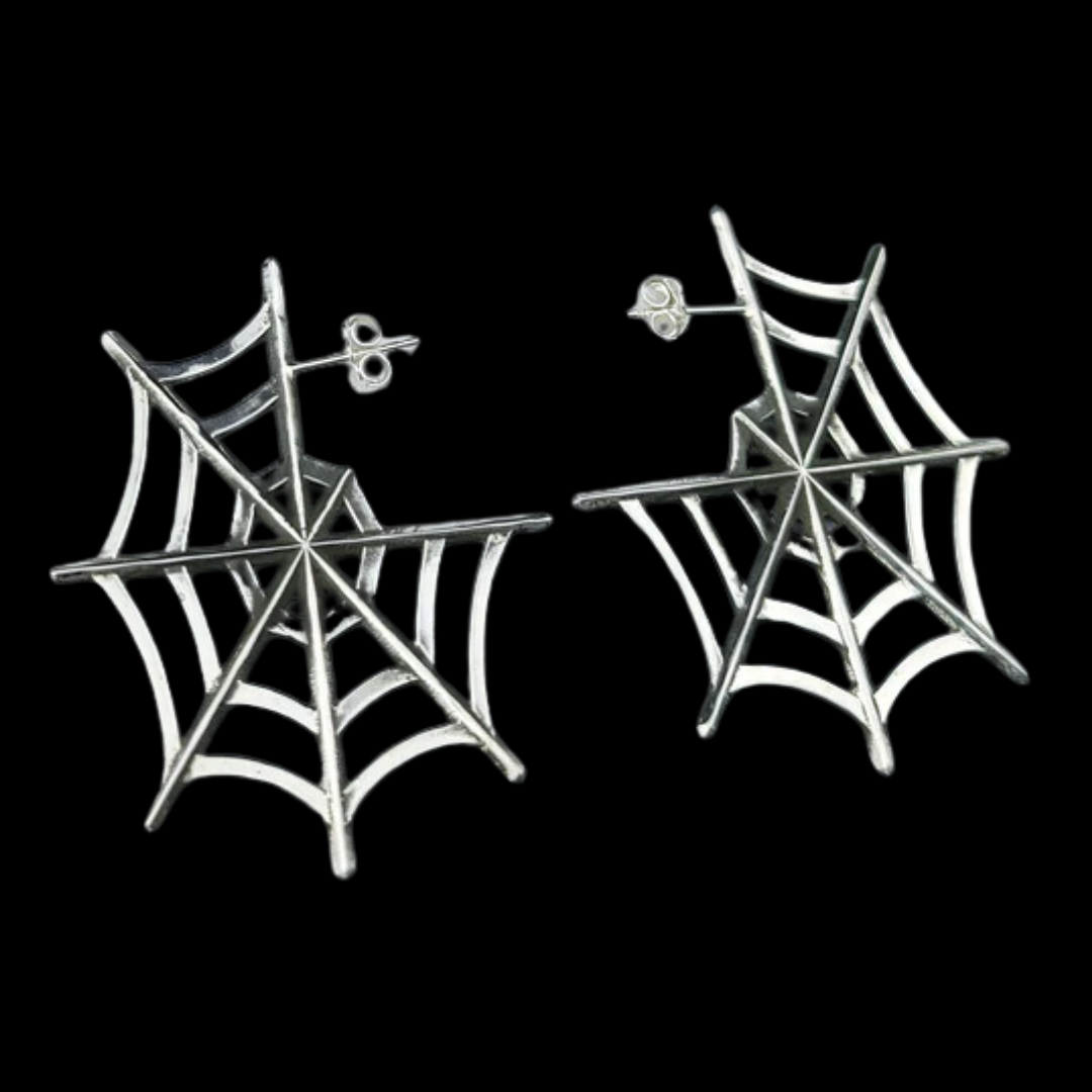 Silver Big Spider Web Hoops Earrings