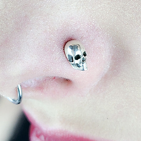 Small Silver Skull Nose Stud - Inchoo Bijoux