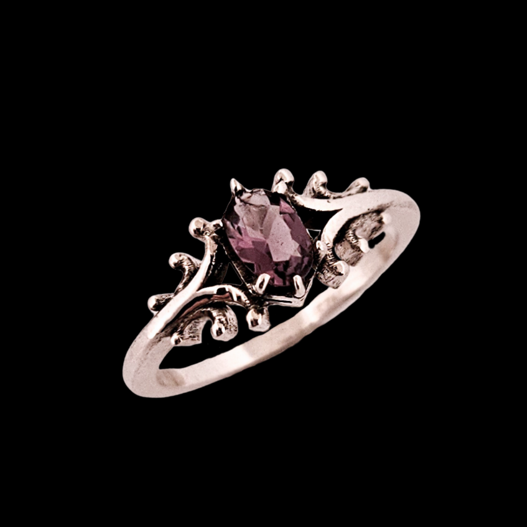 Small Temple Ring Sterling Silver Amethyst - Gemstone Options