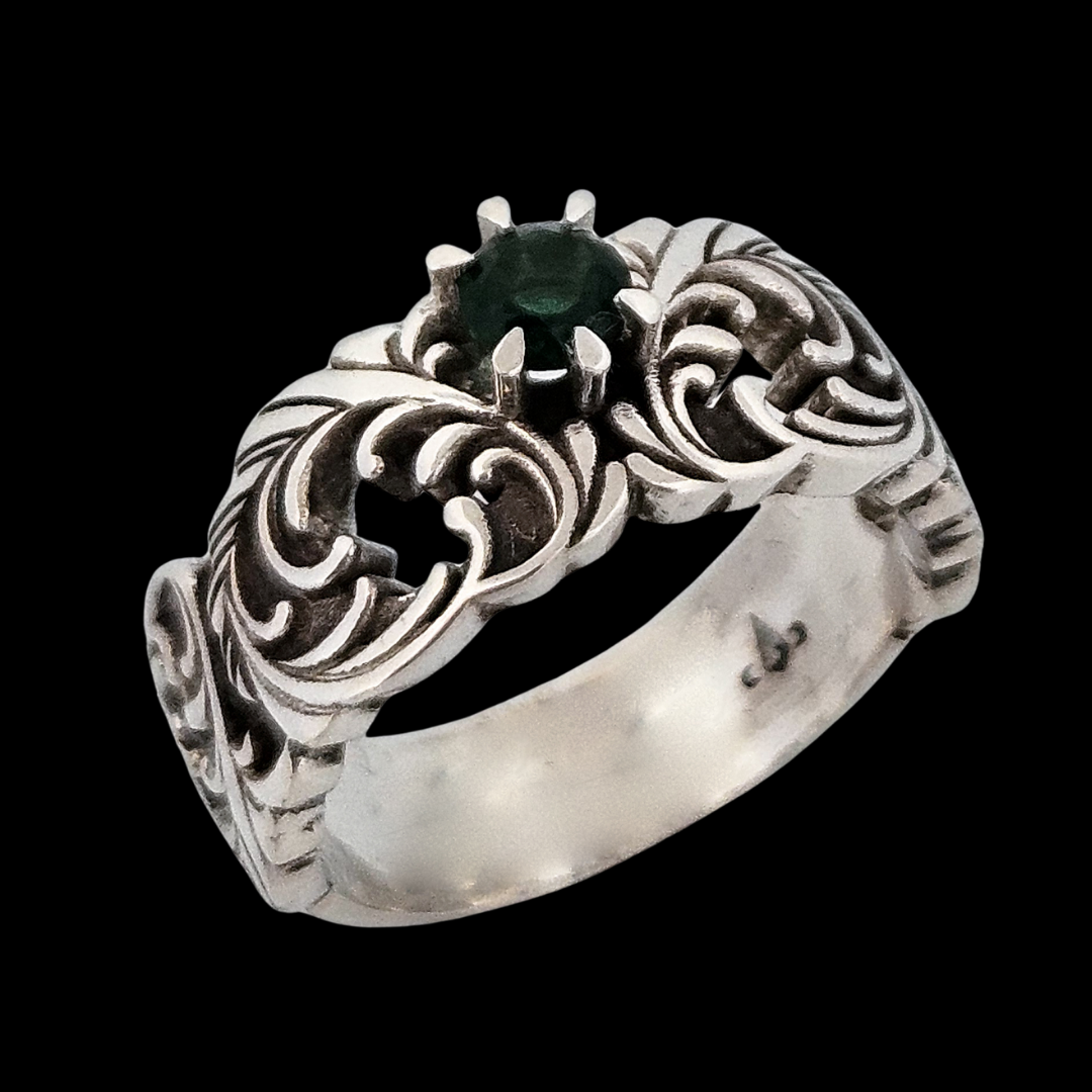 Their Majesty Ring Band - Sterling Silver and Green Gemstone