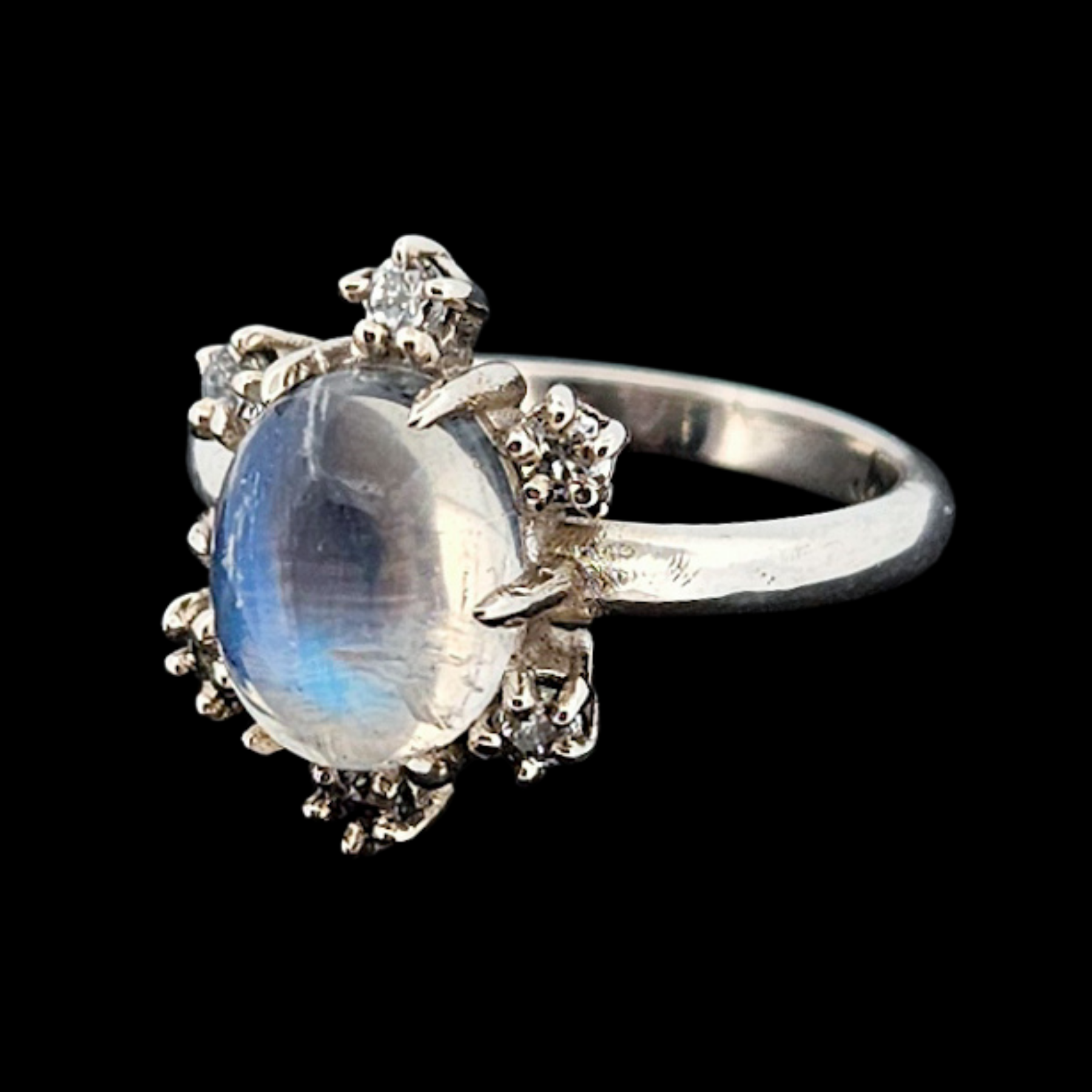 Celestial Glow Ring - Sterling Silver & Rainbow Moonstone - Inchoo Bijoux