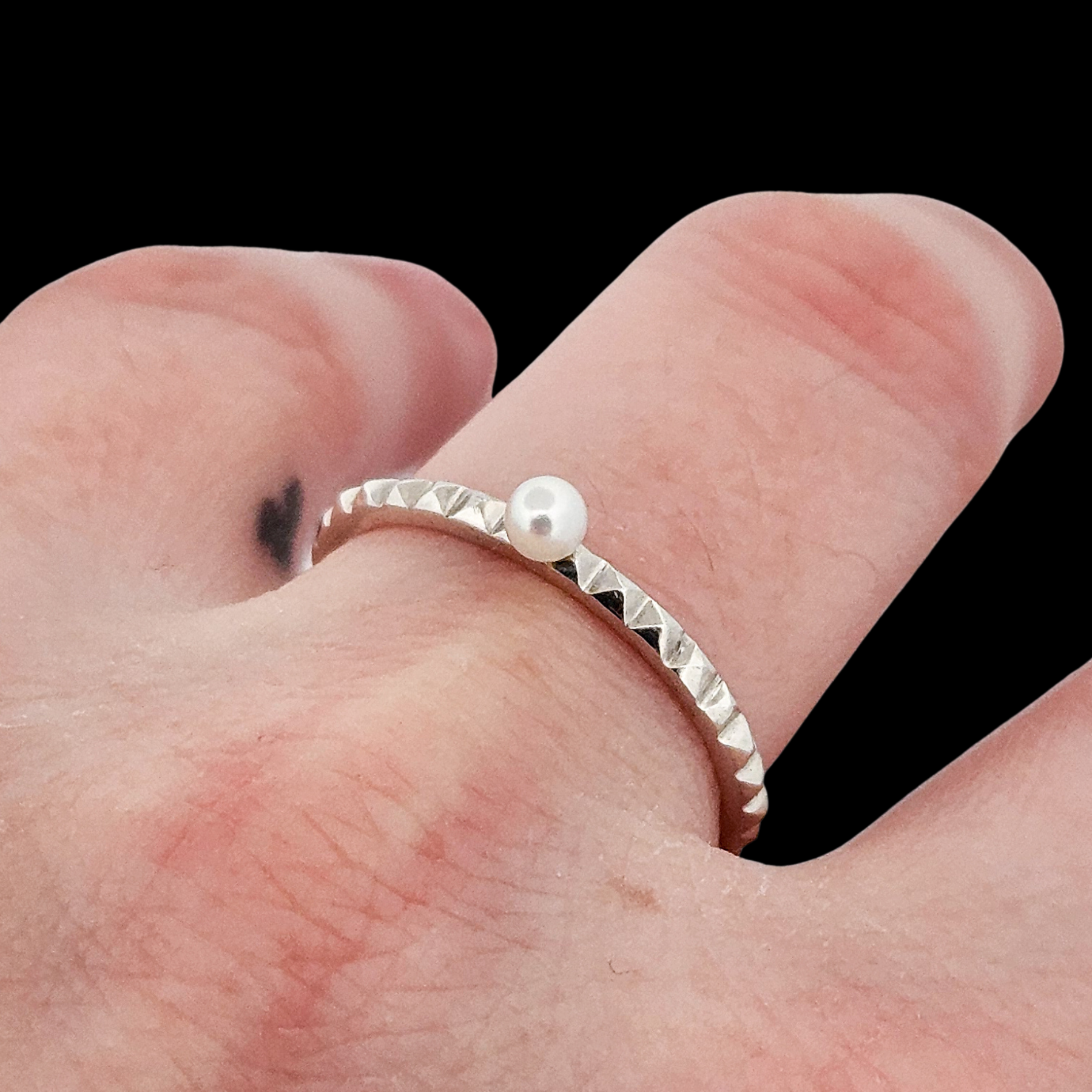 Thin Studded Pearl Ring Sterling Silver - Inchoo Bijoux