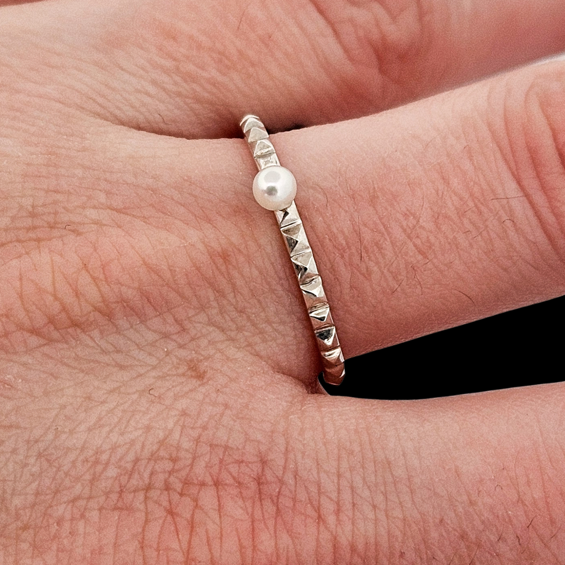 Thin Studded Pearl Ring Sterling Silver - Inchoo Bijoux
