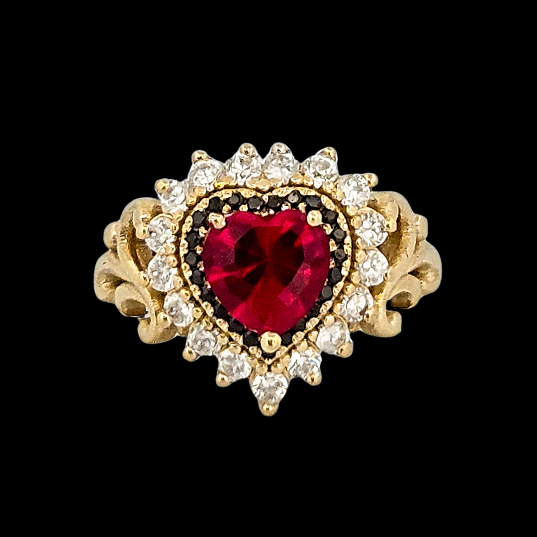Immaculate Sacred Heart Ring - Gold, Garnet and Diamonds - Inchoo Bijoux