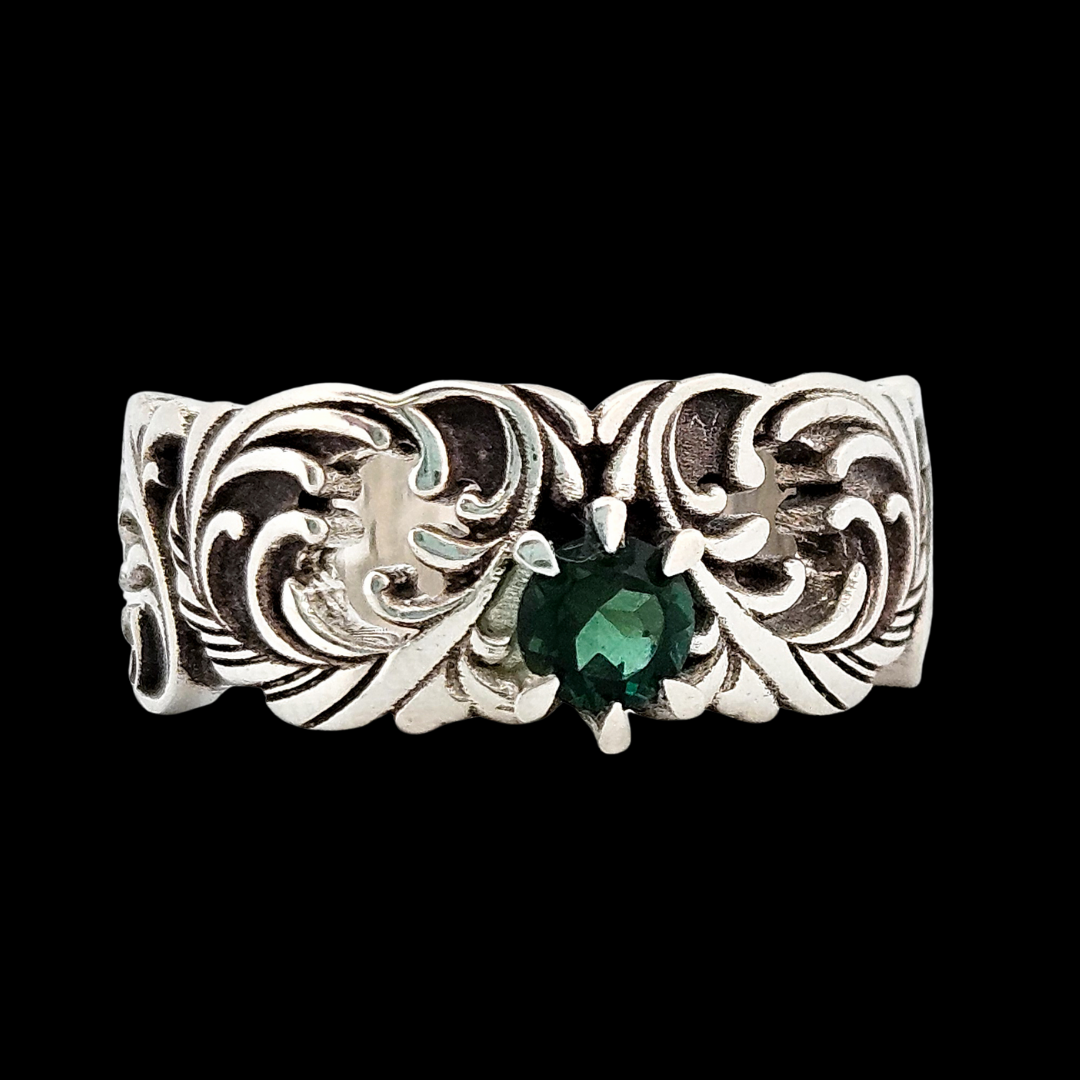 Their Majesty Ring Band - Sterling Silver and Green Gemstone