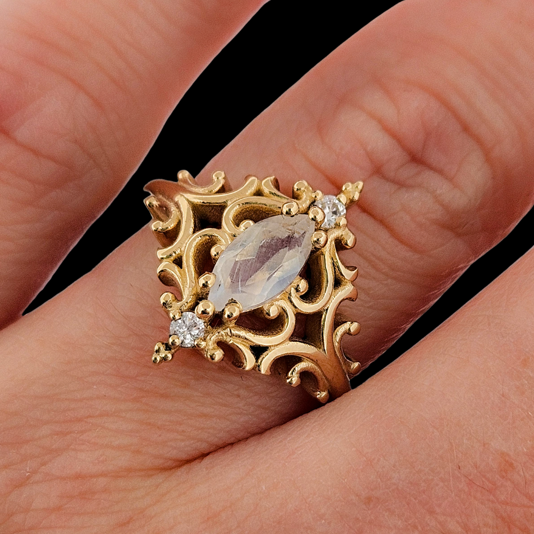 La Marquise Ring - Gold, Moonstone and Diamonds - Inchoo Bijoux