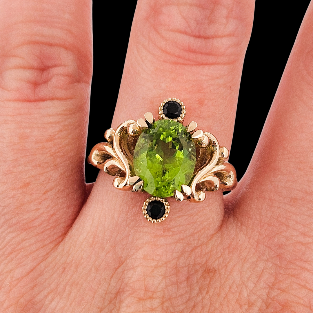 Baroque Dream Ring - Peridot & Black Diamond Ring - Inchoo Bijoux