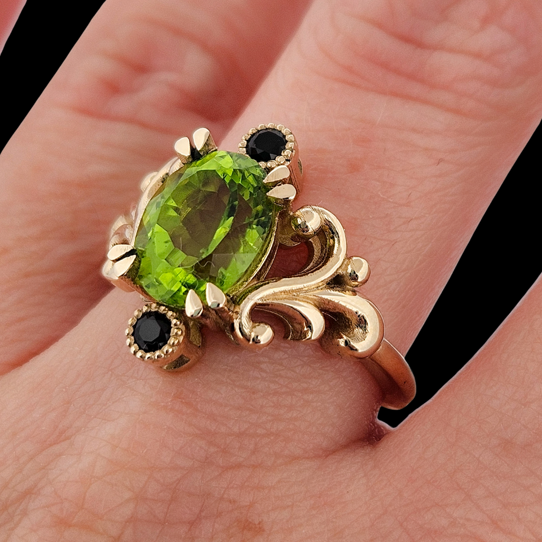 Baroque Dream Ring - Peridot & Black Diamond Ring - Inchoo Bijoux
