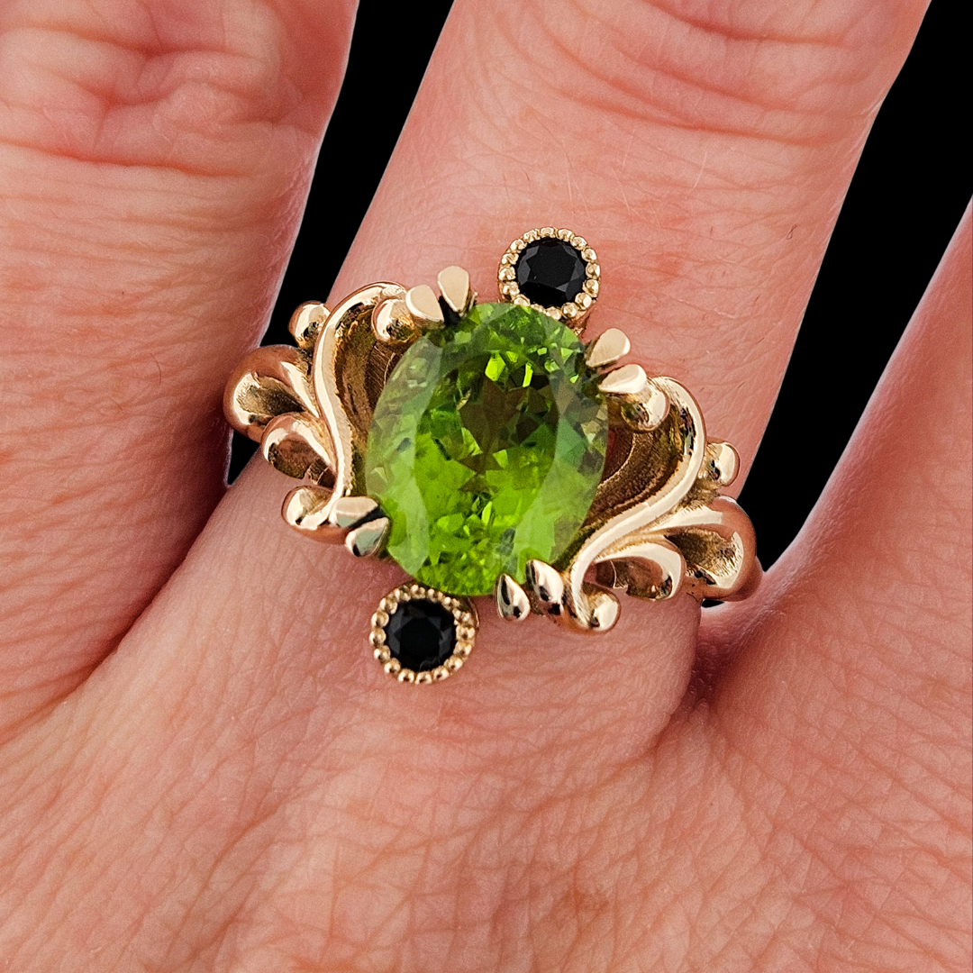 Baroque Dream Ring - Peridot & Black Diamond Ring - Inchoo Bijoux