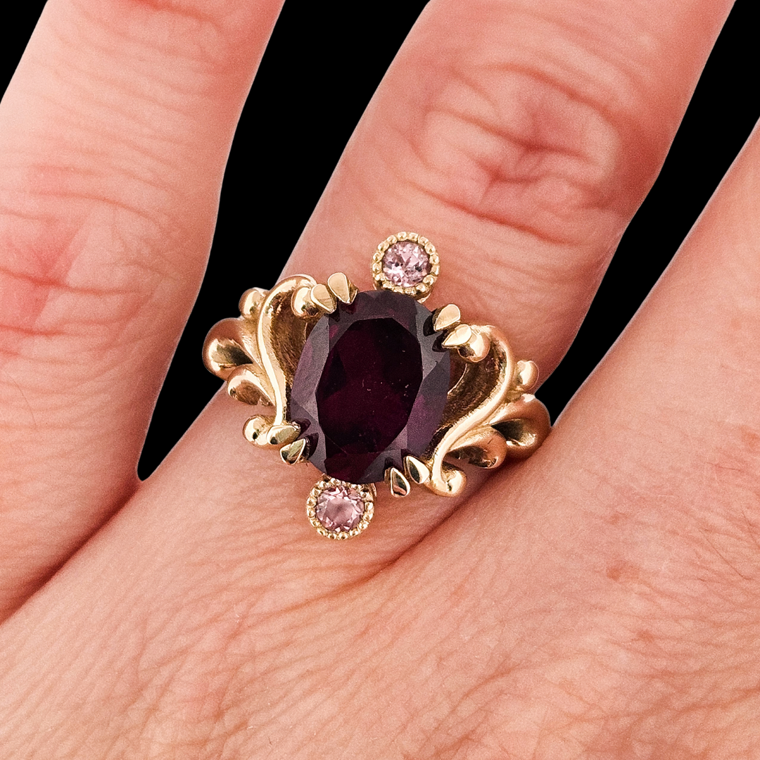 Baroque Dream Ring - Gold, Rhondolite Garnet & Color Change Gems - Inchoo Bijoux