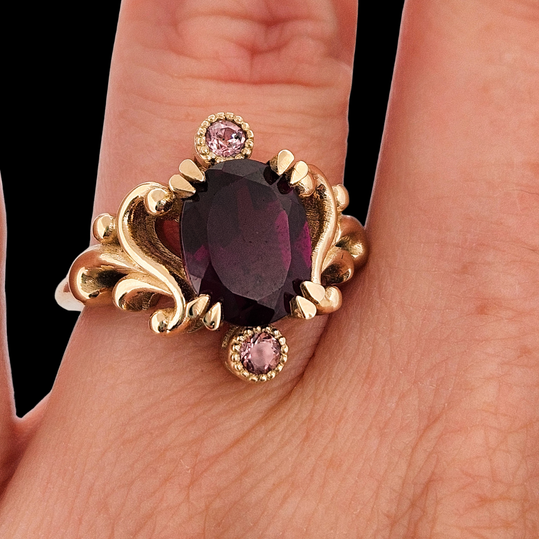 Baroque Dream Ring - Gold, Rhondolite Garnet & Color Change Gems - Inchoo Bijoux