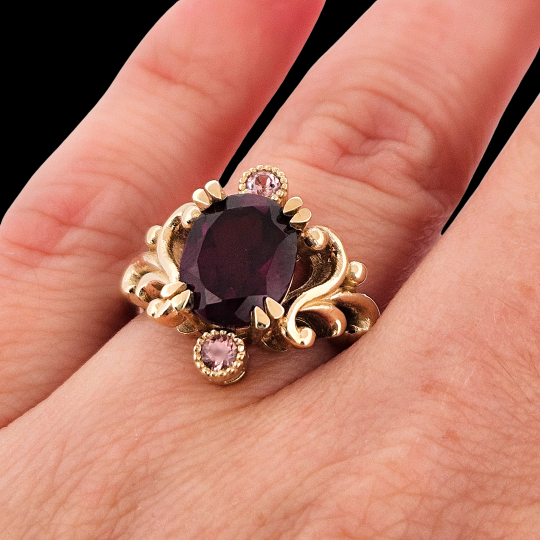 Baroque Dream Ring - Gold, Rhondolite Garnet & Color Change Gems - Inchoo Bijoux