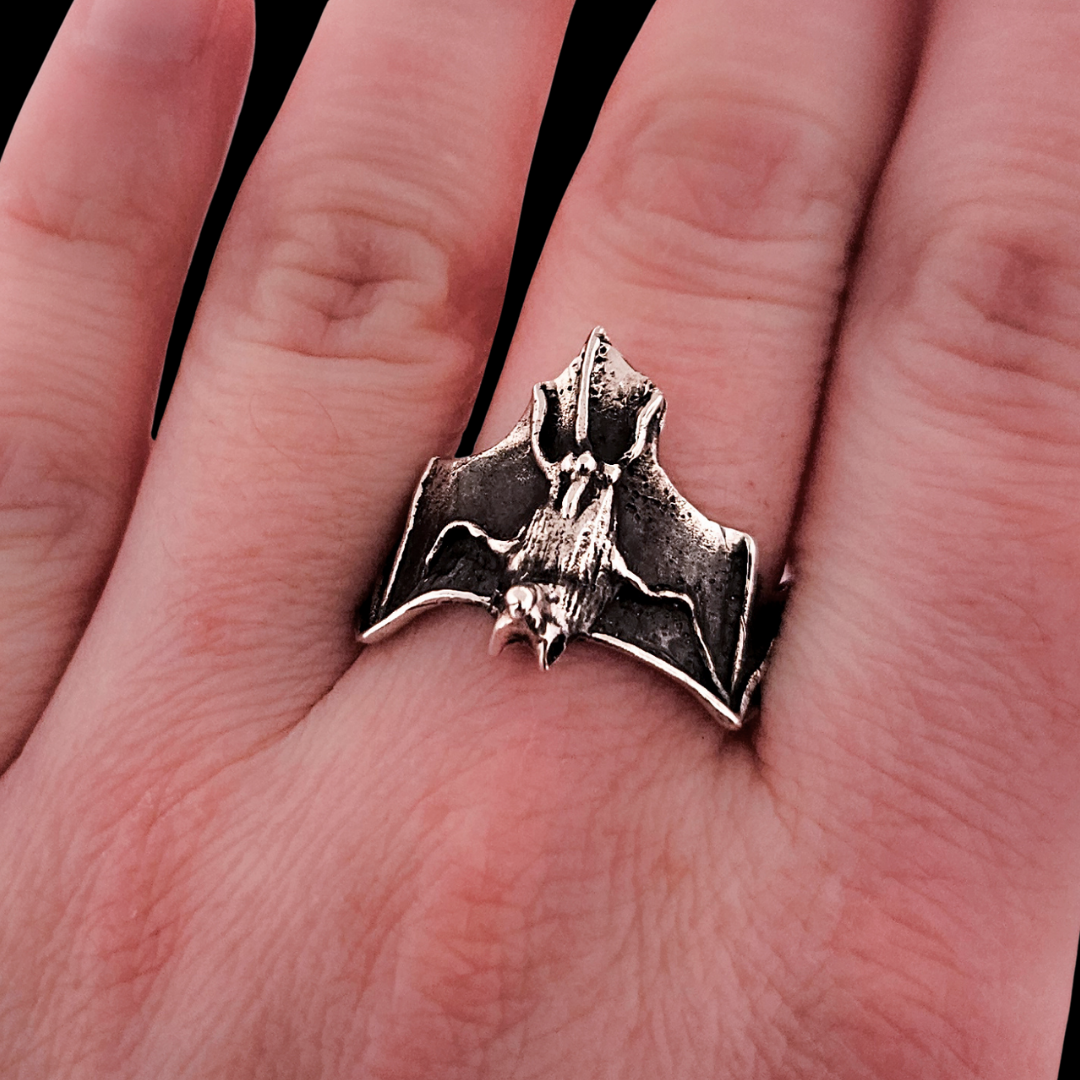 Fortuna Noctis Phallus Bat Ring Sterling Silver
