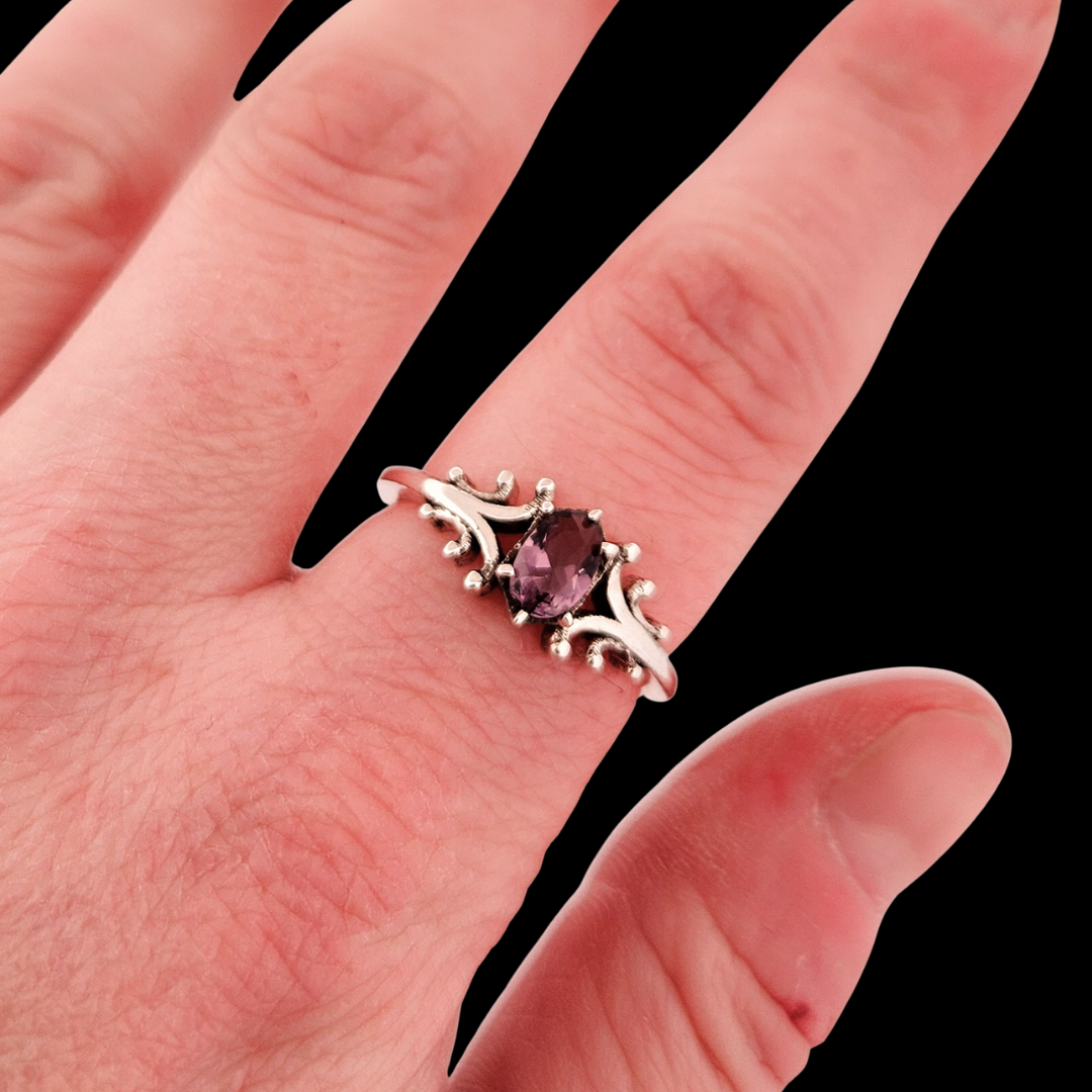 Small Temple Ring Sterling Silver Amethyst - Gemstone Options