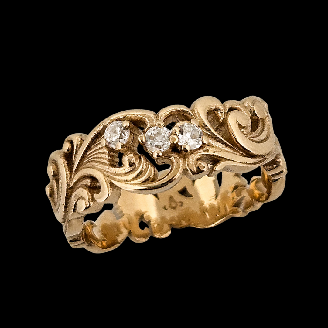 Delicate Rococo Ring Band - Gold and Diamonds - Inchoo Bijoux