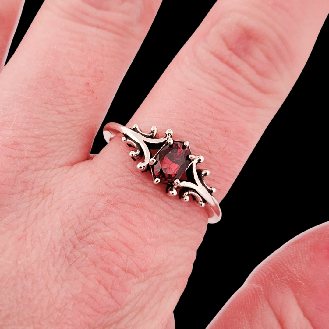 Small Temple Ring Sterling Silver Red Garnet- Gemstone Options