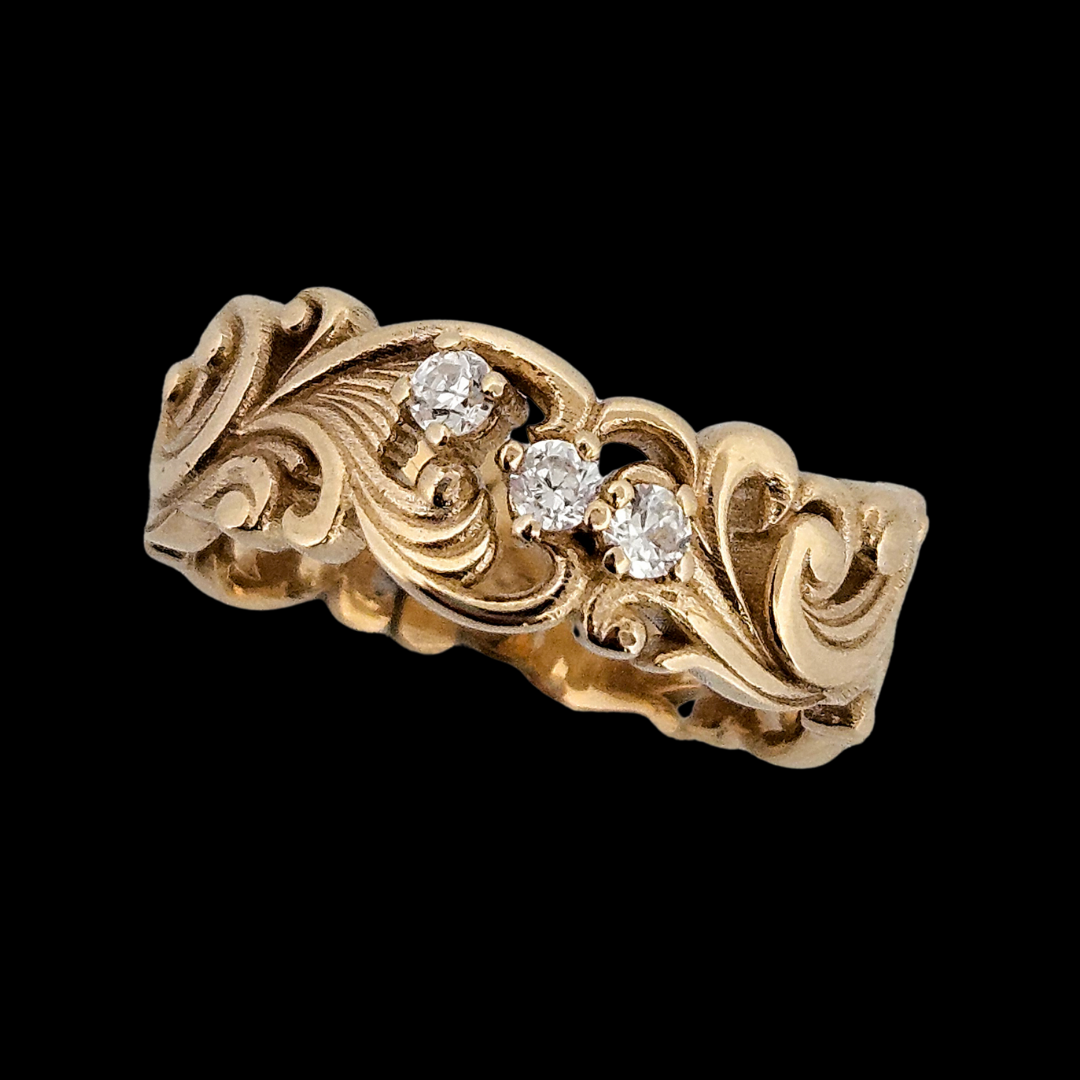 Delicate Rococo Ring Band - Gold and Diamonds - Inchoo Bijoux