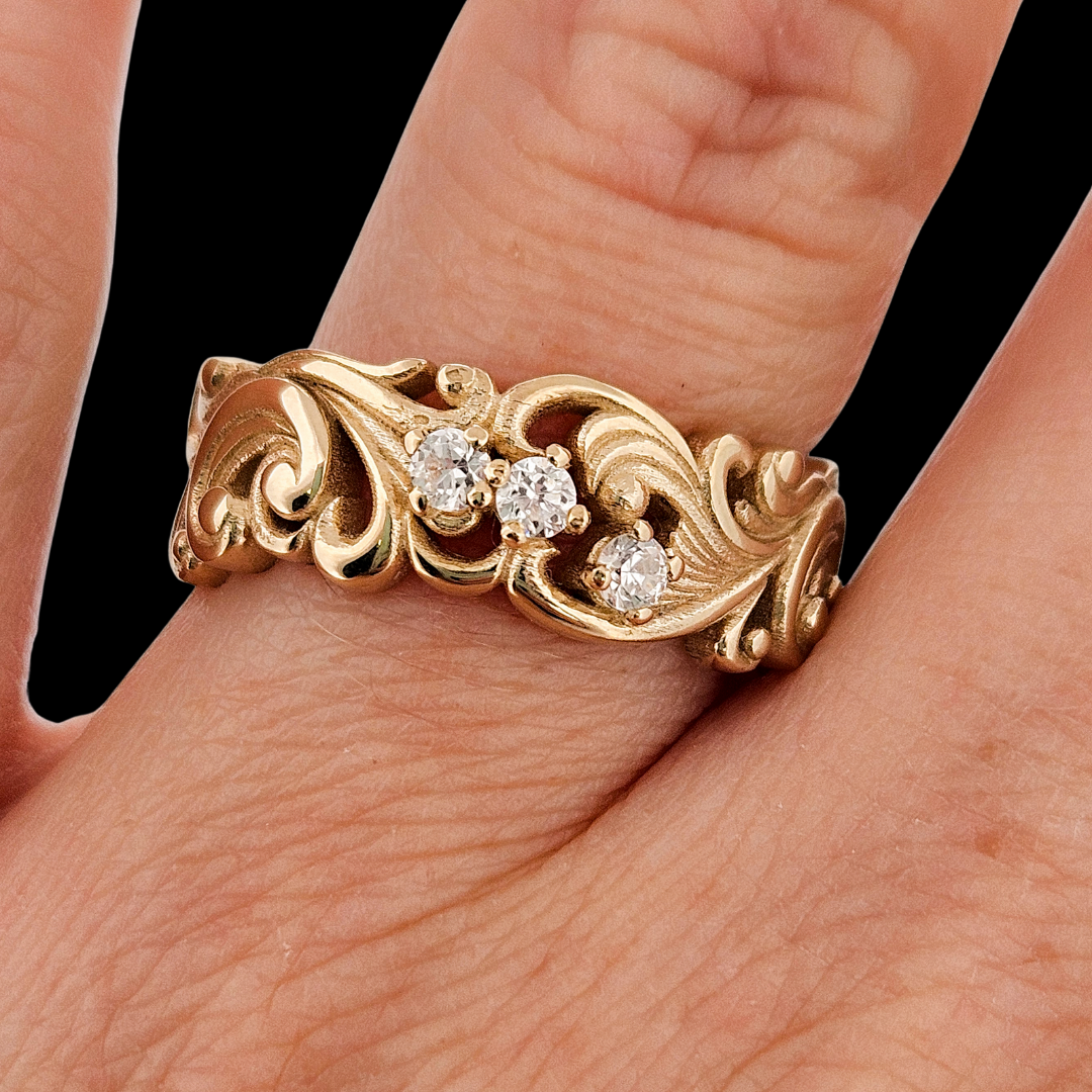 Delicate Rococo Ring Band - Gold and Diamonds - Inchoo Bijoux