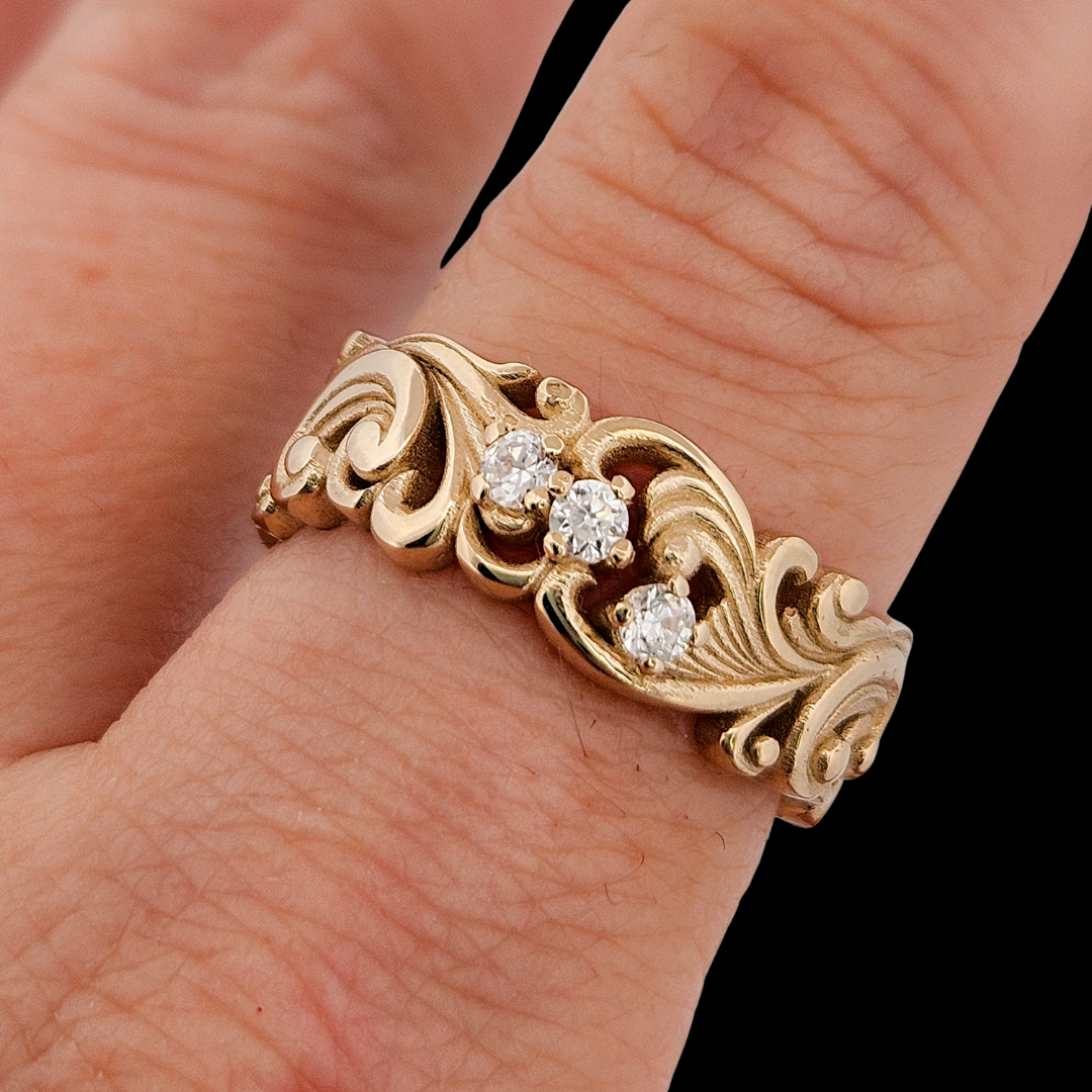 Delicate Rococo Ring Band - Gold and Diamonds - Inchoo Bijoux