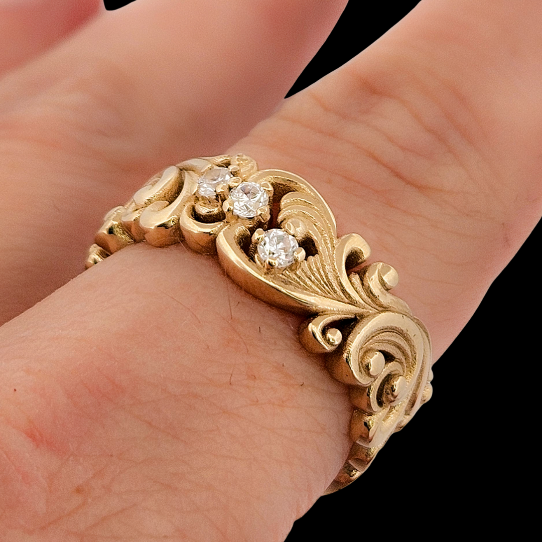 Delicate Rococo Ring Band - Gold and Diamonds - Inchoo Bijoux