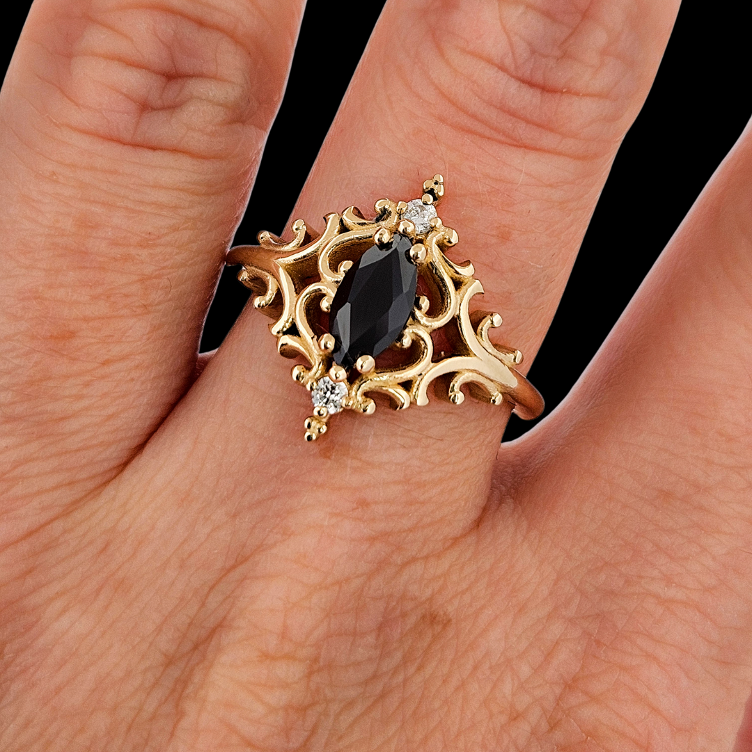 La Marquise Ring - Gold, Black Onyx and Diamonds - Inchoo Bijoux