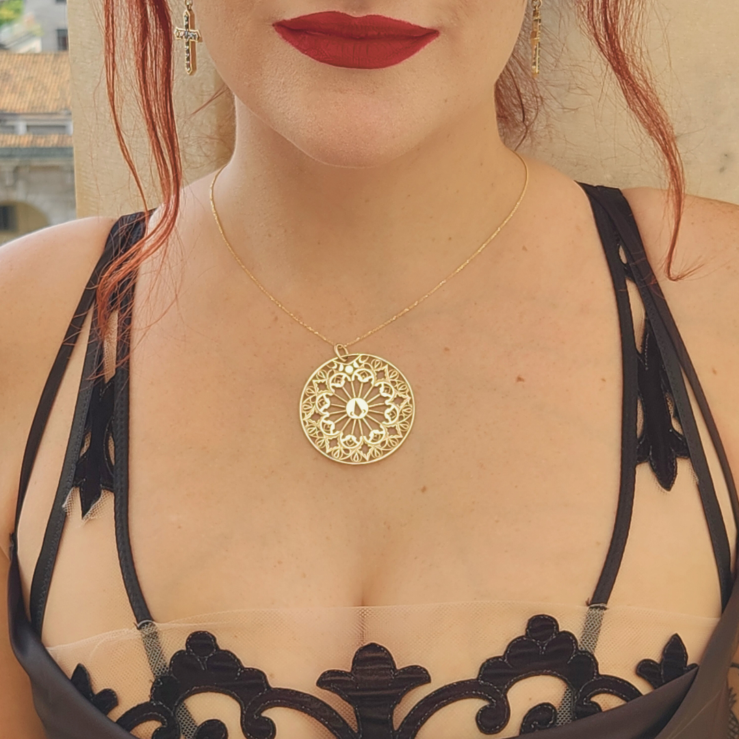 Stained Glass Moon Cathedral Disc Pendant & Chain - Gold Options - Inchoo Bijoux