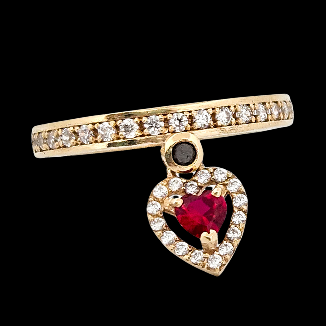 Locked and Loved Dangling Heart Eternity Ring - Ruby, Diamonds and Gold - Inchoo Bijoux