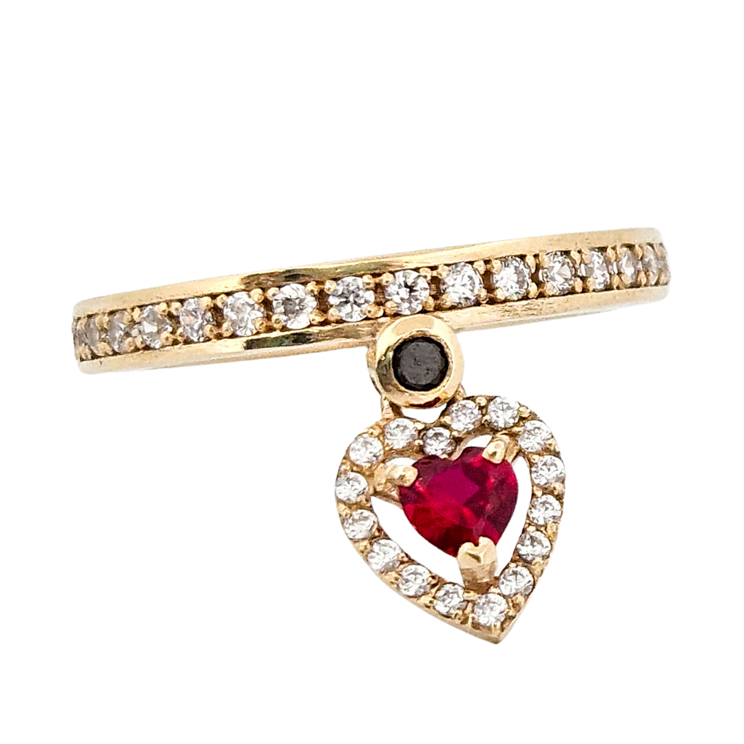 Locked and Loved Dangling Heart Eternity Ring - Ruby, Diamonds and Gold - Inchoo Bijoux
