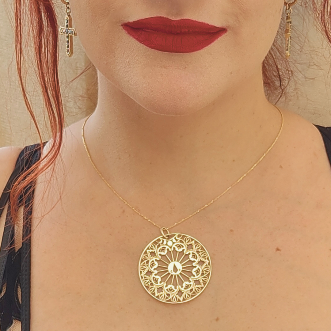 Stained Glass Moon Cathedral Disc Pendant & Chain - Gold Options - Inchoo Bijoux
