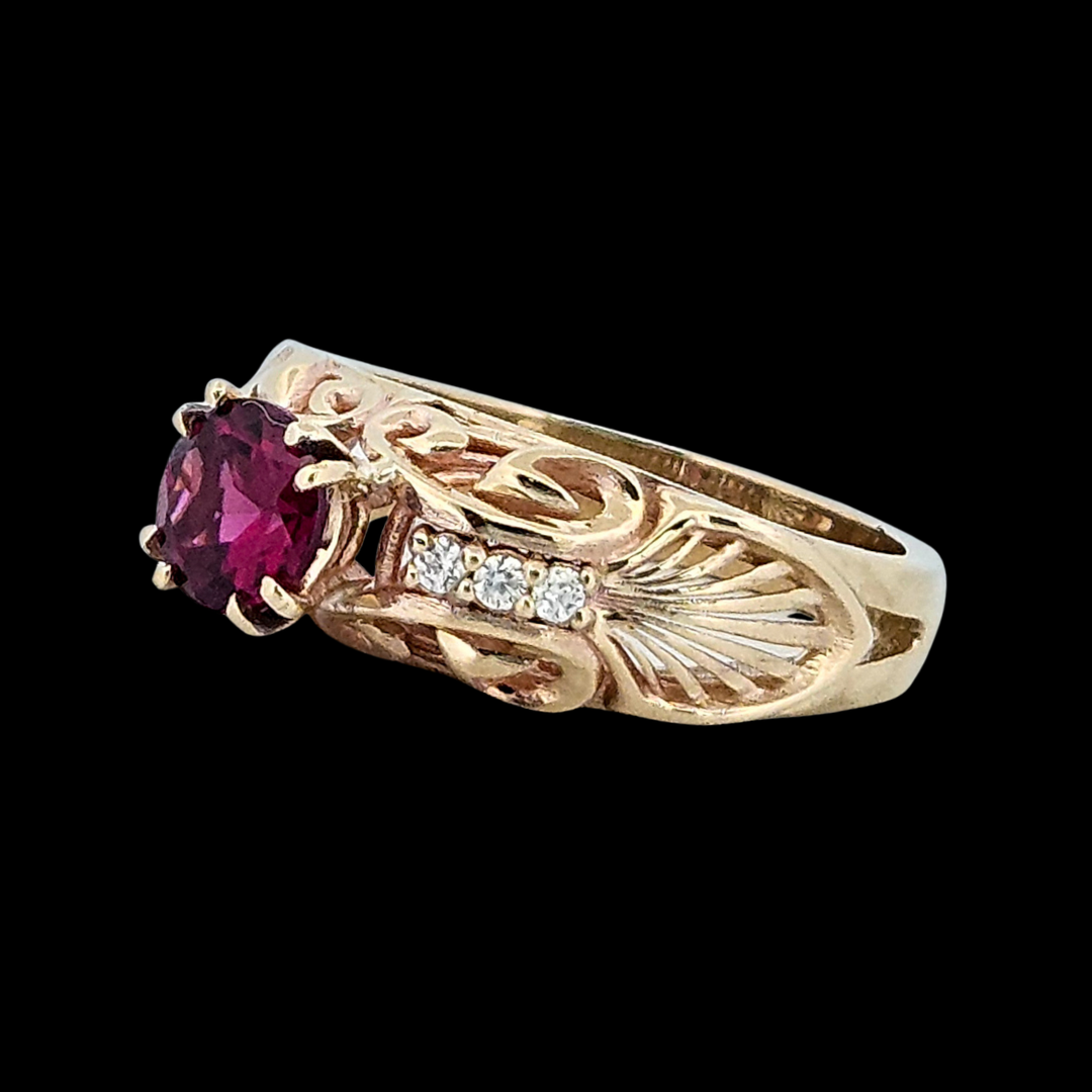 The Edwardian Ring - Gold, Diamonds and Garnet - Inchoo Bijoux