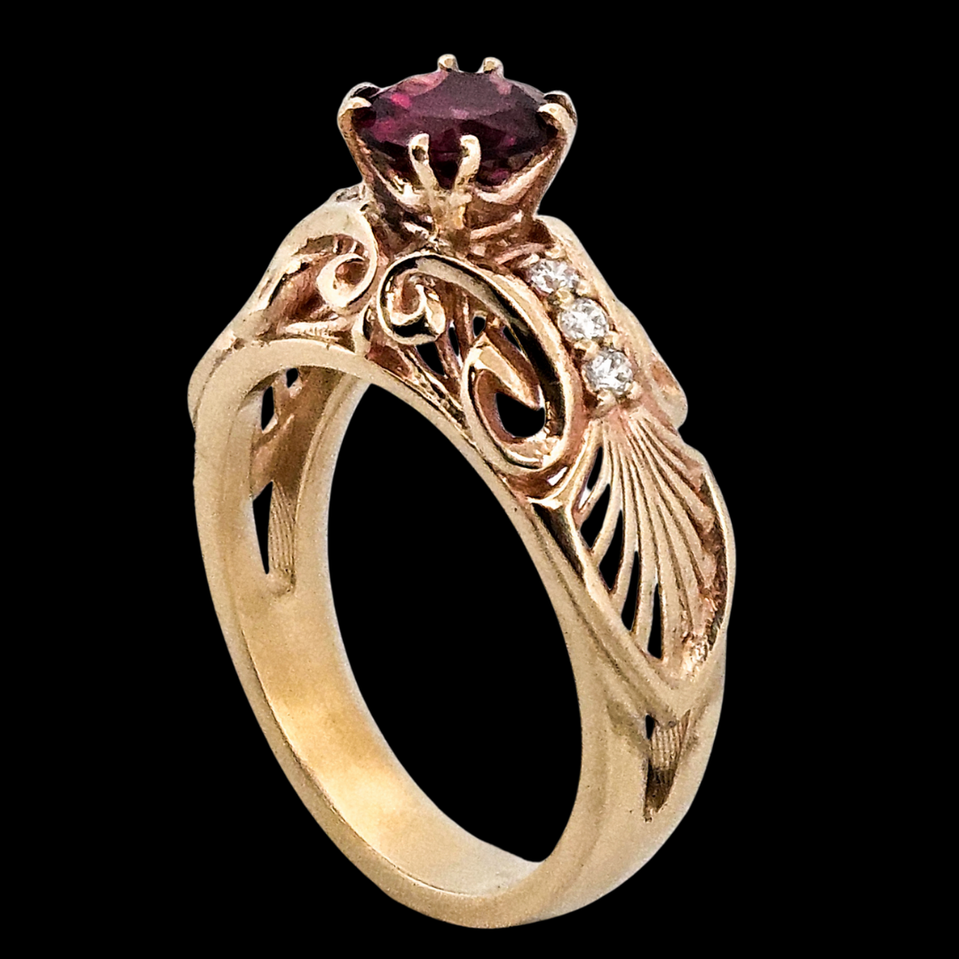 The Edwardian Ring - Gold, Diamonds and Garnet - Inchoo Bijoux