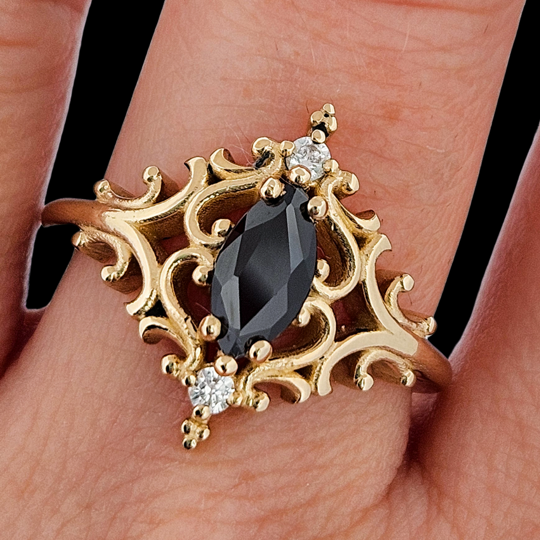 La Marquise Ring - Gold, Black Onyx and Diamonds - Inchoo Bijoux