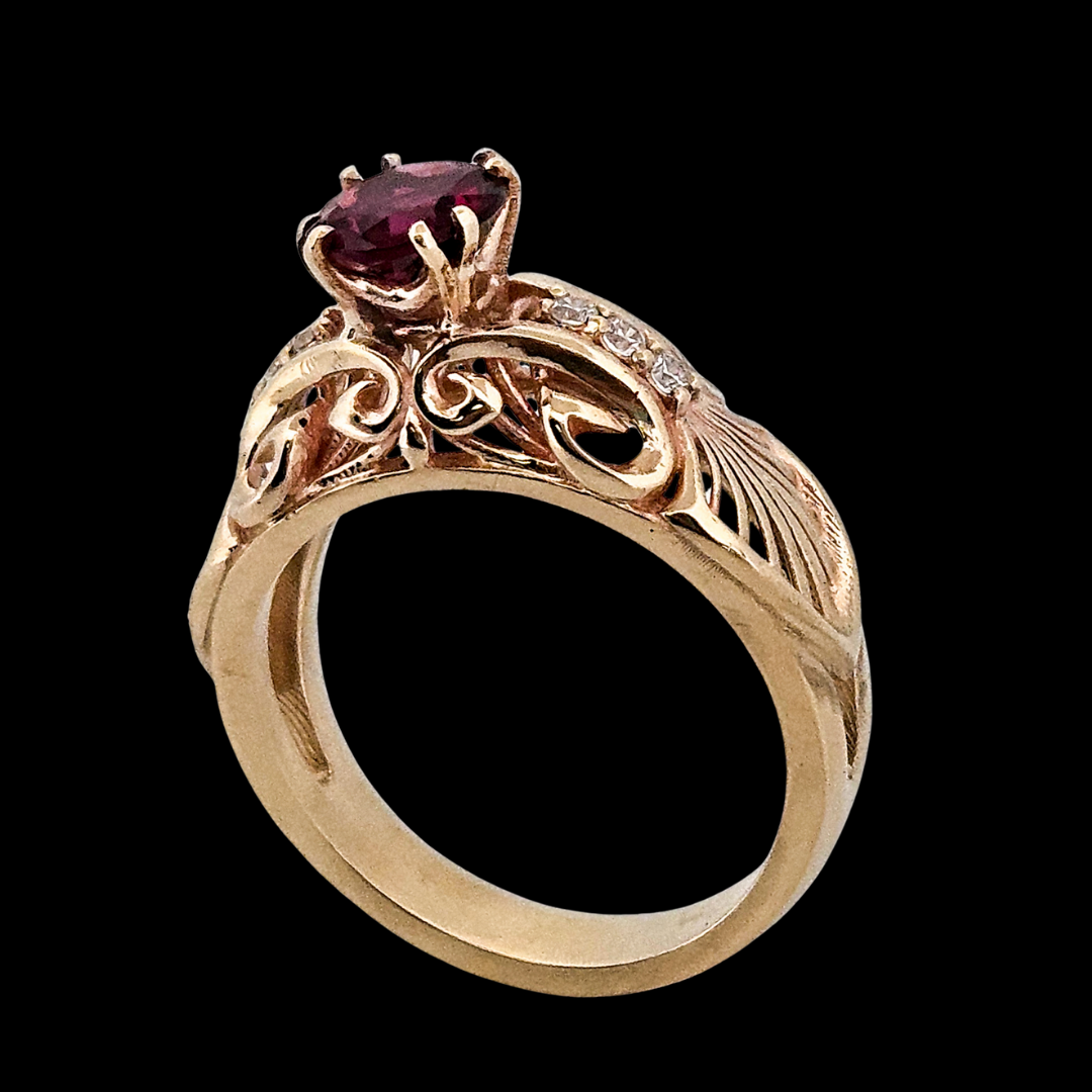 The Edwardian Ring - Gold, Diamonds and Garnet - Inchoo Bijoux
