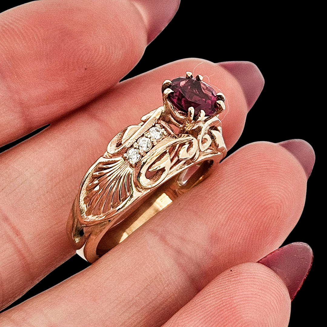 The Edwardian Ring - Gold, Diamonds and Garnet - Inchoo Bijoux
