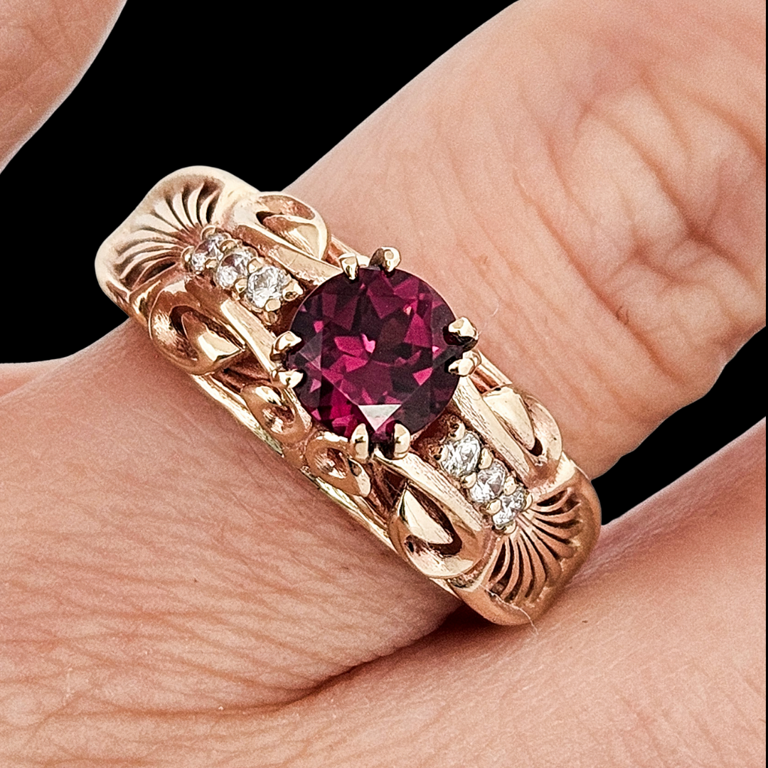 The Edwardian Ring - Gold, Diamonds and Garnet - Inchoo Bijoux