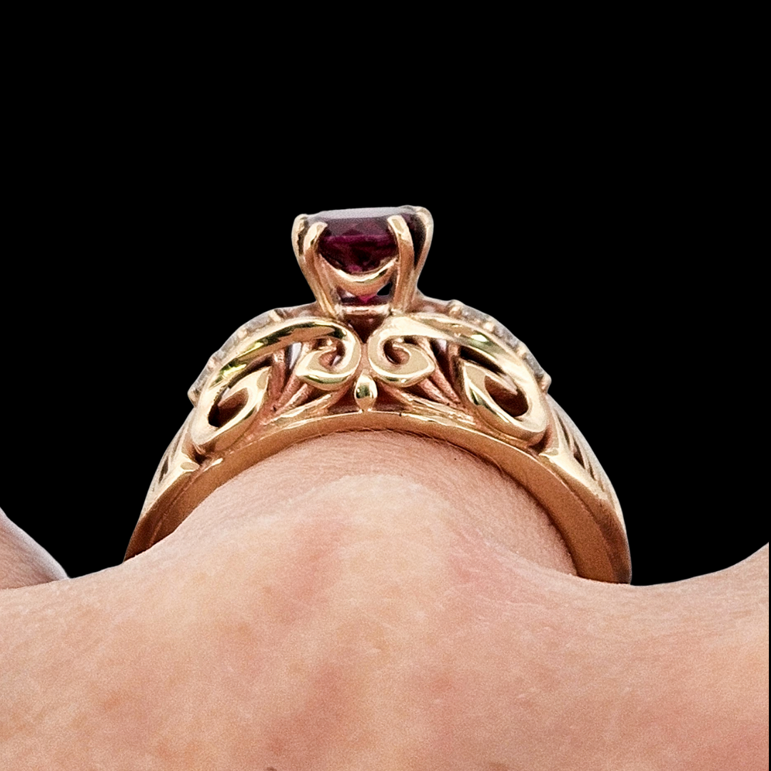 The Edwardian Ring - Gold, Diamonds and Garnet - Inchoo Bijoux