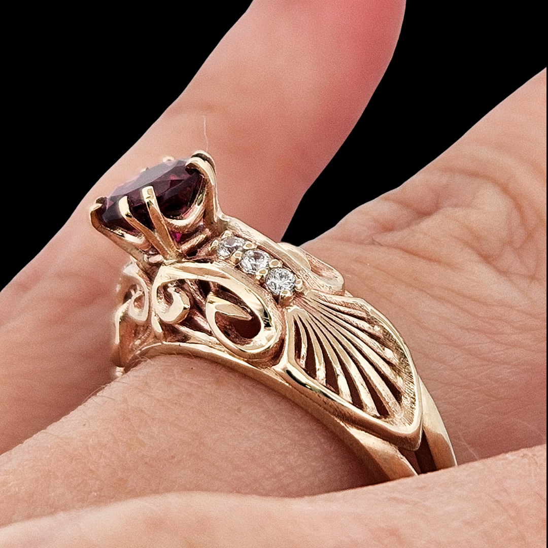 The Edwardian Ring - Gold, Diamonds and Garnet - Inchoo Bijoux