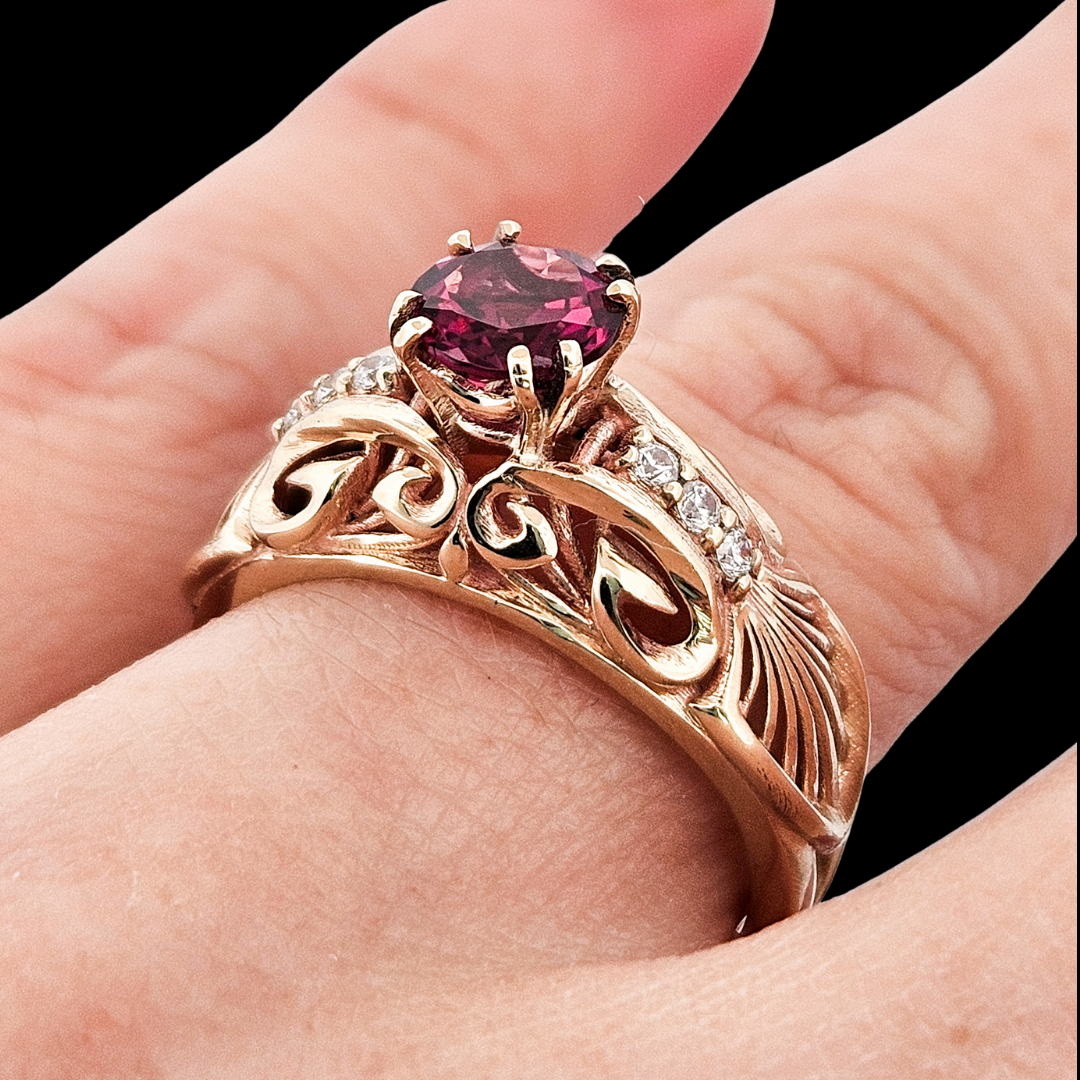 The Edwardian Ring - Gold, Diamonds and Garnet - Inchoo Bijoux