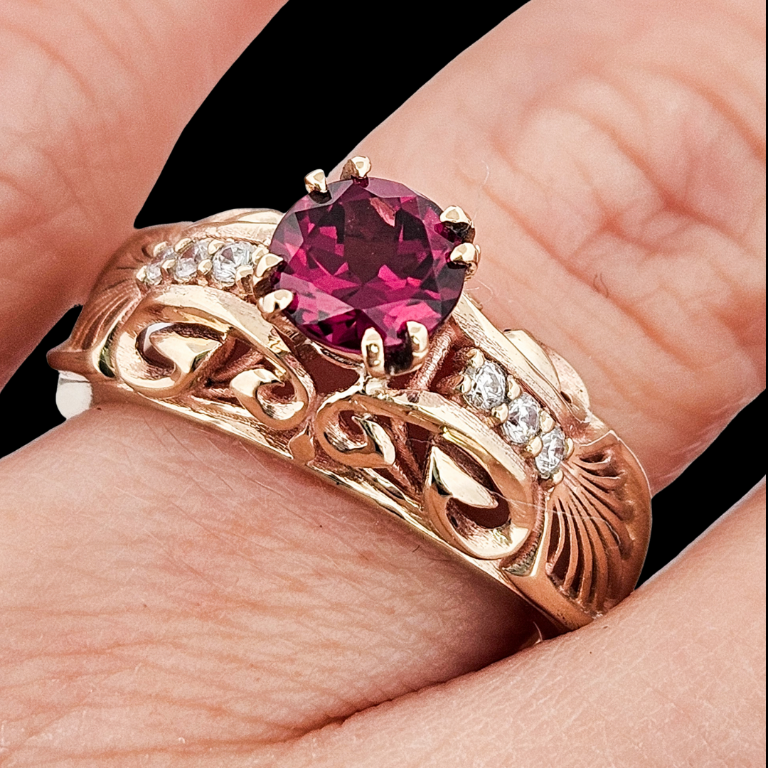 The Edwardian Ring - Gold, Diamonds and Garnet - Inchoo Bijoux