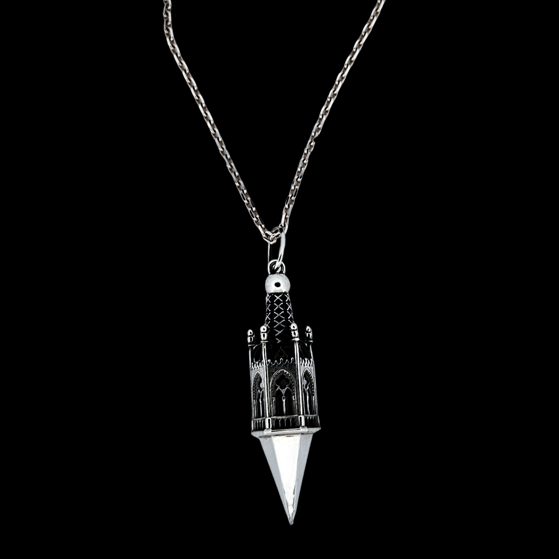 Gothic Tower Pyramid Pendant Necklace Sterling Silver - Inchoo Bijoux
