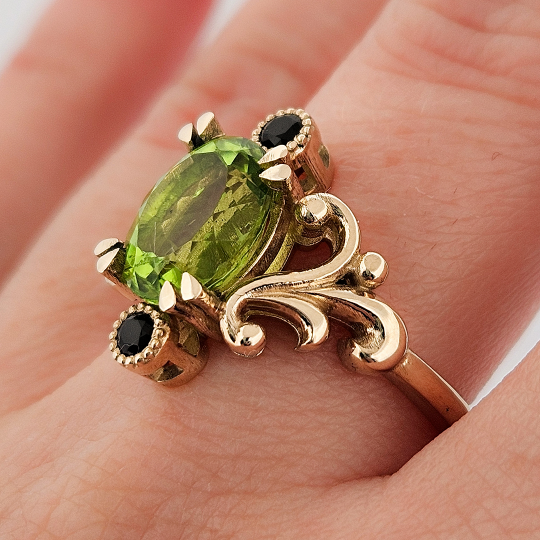 Baroque Dream Ring - Peridot & Black Diamond Ring - Inchoo Bijoux