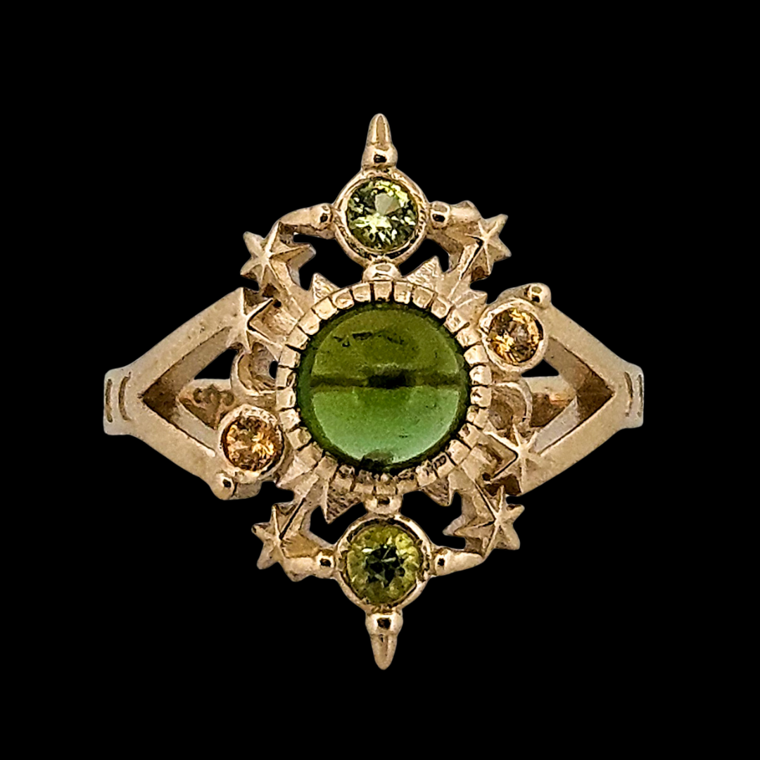 Alignement Ring - Gold, Green Tourmaline, Peridot and Yellow Sapphires - Inchoo Bijoux