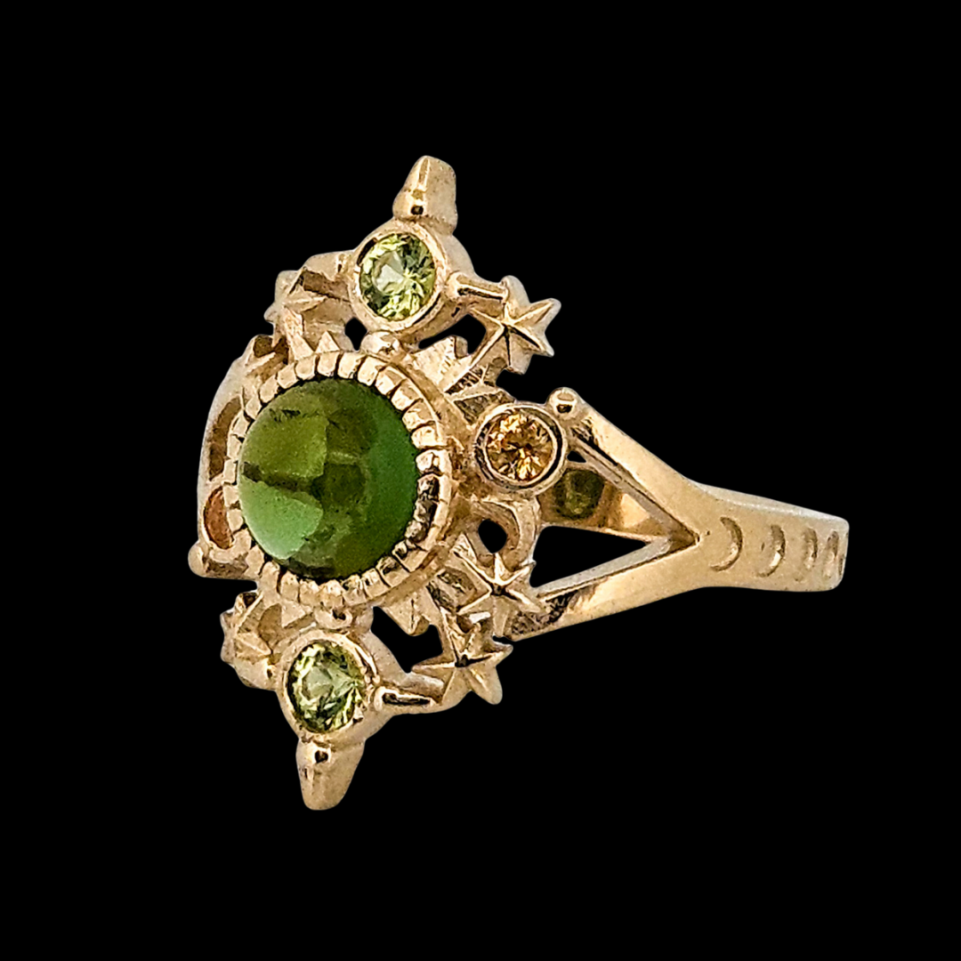 Alignement Ring - Gold, Green Tourmaline, Peridot and Yellow Sapphires - Inchoo Bijoux