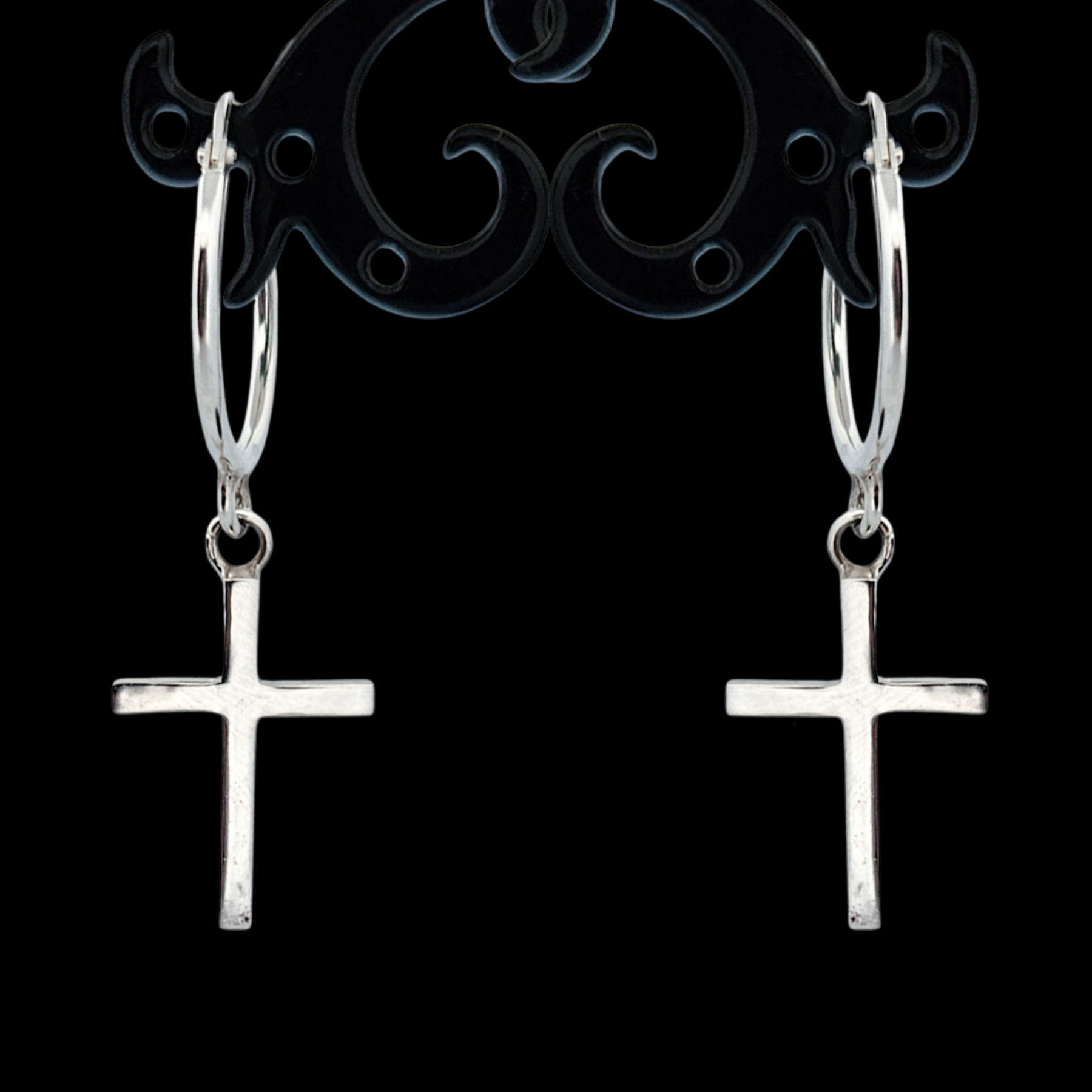 Simple Dangling Cross Hoop Earrings Sterling Silver - Inchoo Bijoux