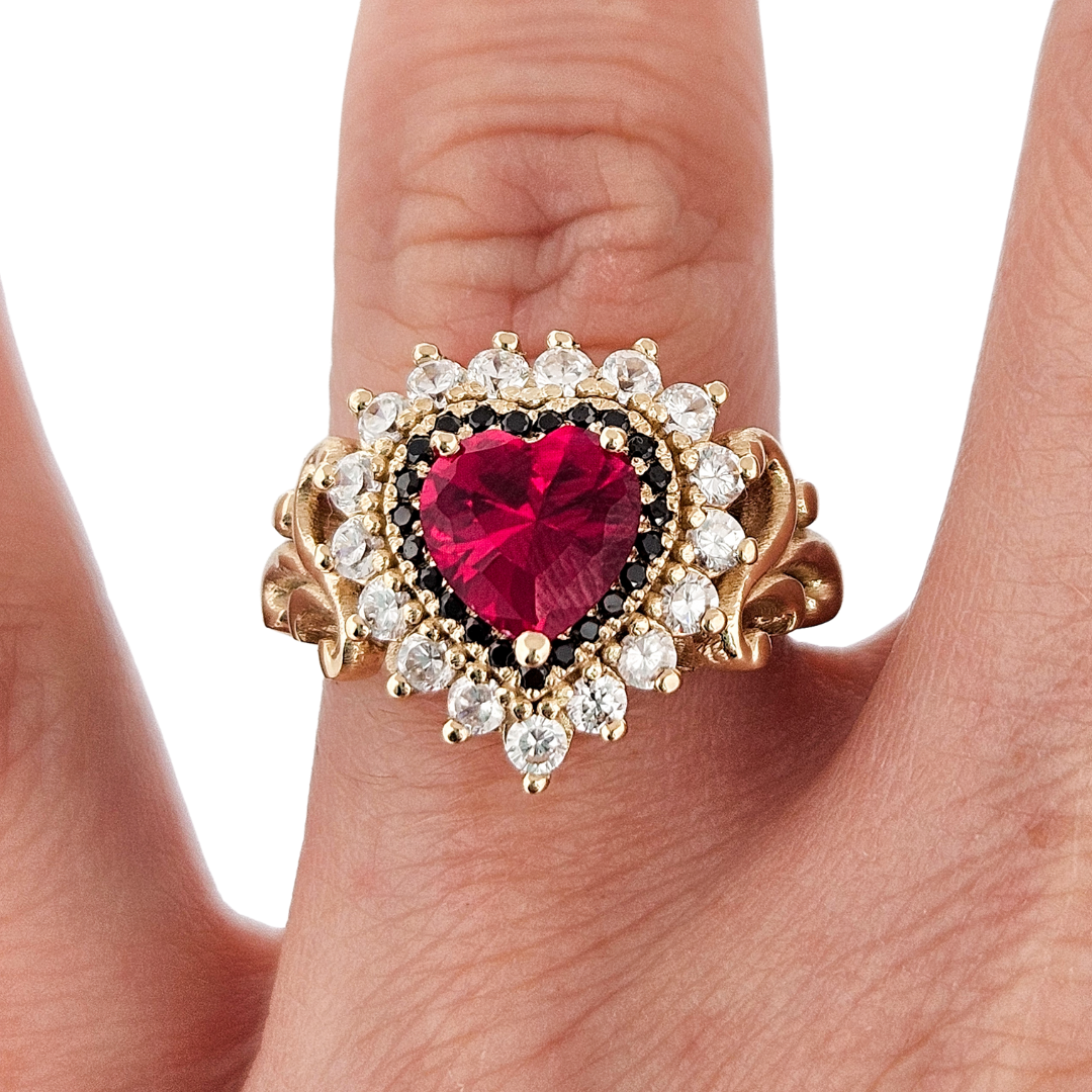 Immaculate Sacred Heart Ring - Gold, Garnet and Diamonds - Inchoo Bijoux