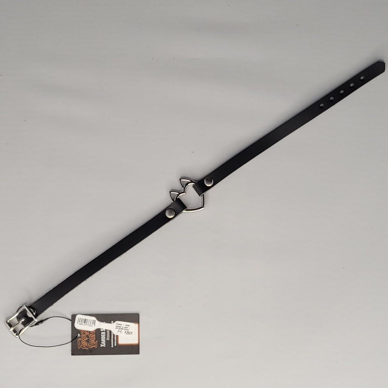 Choker - heart choker w ears - XPCK005 Silver Medium- Simple Silver Cat Ears Heart MEDIUM