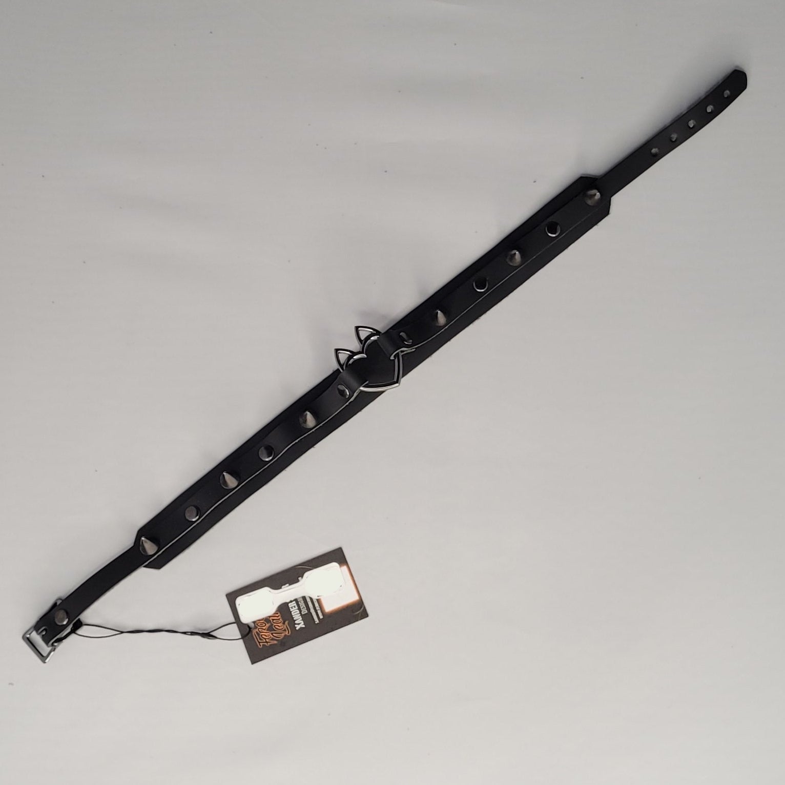 Choker - super fancy heart w spikes Black Large+studs - Full Double Black Cat Heart Spike LARGE